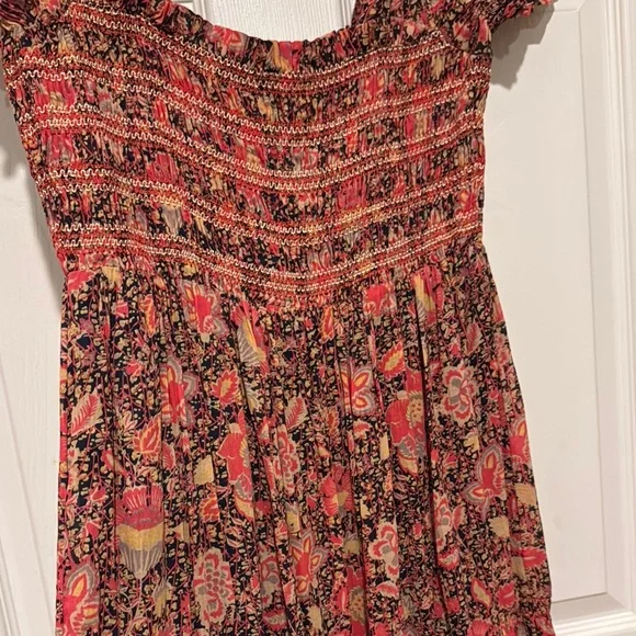 Free People Brown and Orange Smocked Tiered Maxi Dress Size M pre-owned. - Picture 7 of 8